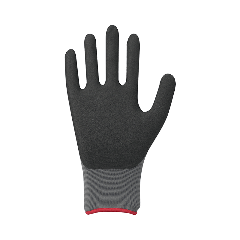 15G nylon/spandex bélés homokos nitril bevonattal, nitril párnázással a hátoldalon
