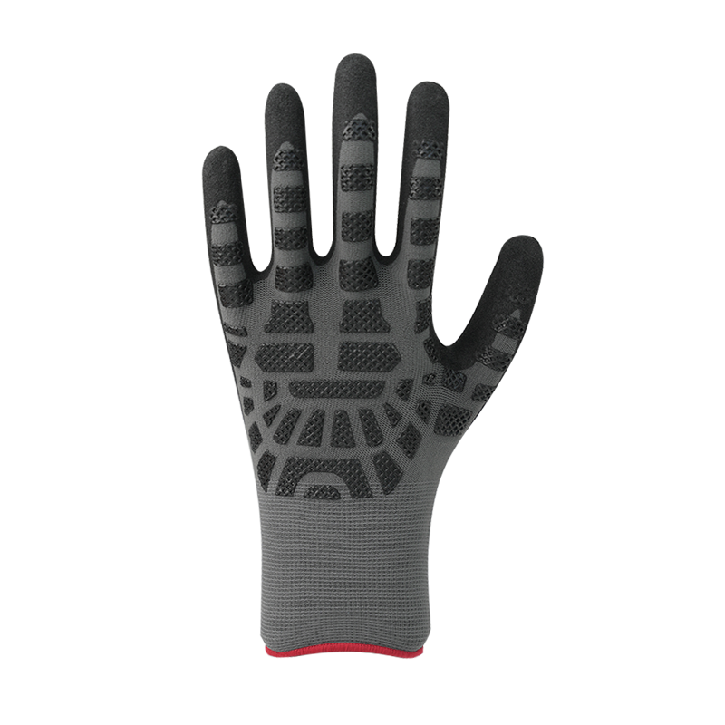 15G nylon/spandex bélés homokos nitril bevonattal, nitril párnázással a hátoldalon